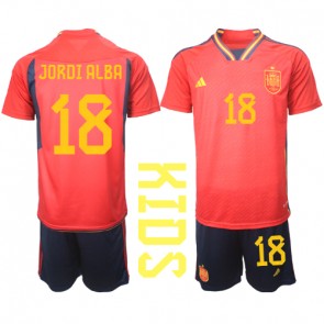 Španjolska Jordi Alba #18 Domaci Dres za Dječji SP 2022 Kratak Rukavima (+ kratke hlače)